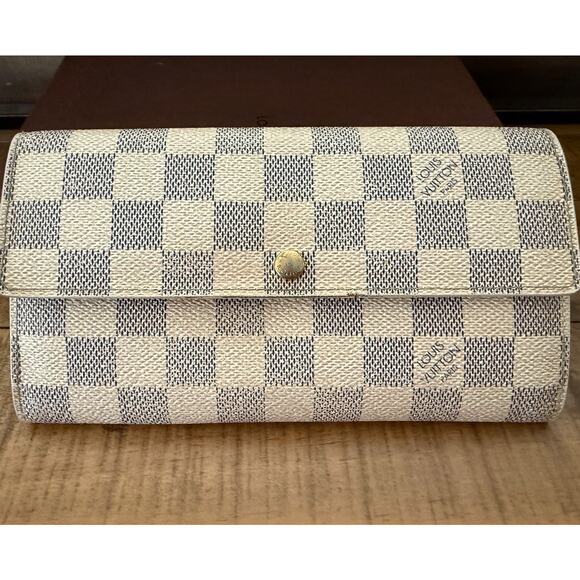 Louis Vuitton Sarah Wallet Womens Damier Azur Canvas Long French Purse France - Picture 1 of 16